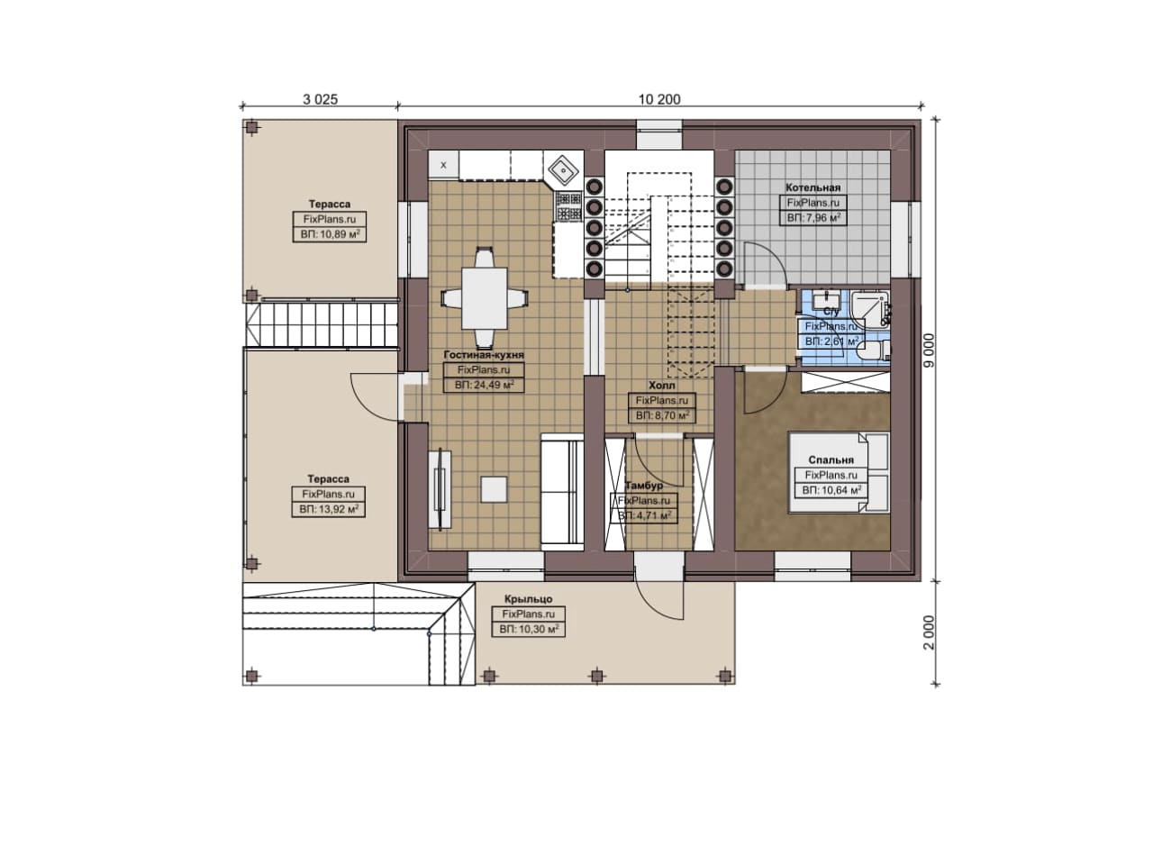 Планировка Одноэтажный дом с мансардой  F-5669