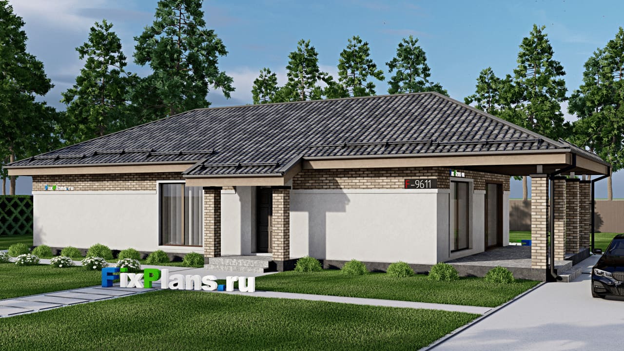 Одноэтажный дом F-9611 — фасад
