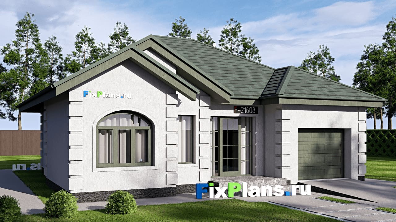 Одноэтажный дом F-21608 — фасад