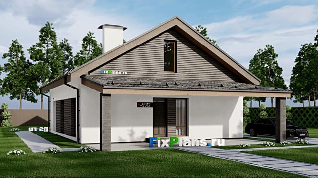 Одноэтажный дом с мансардой  F-5912